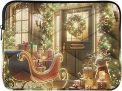 Lightweight Laptop Case Portable Electronic Device Cover Festive Sleigh Front Door Shockproof Protective Notebook Case