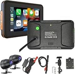 Motorcycle Carplay Android Auto Device with Dual 1080p Cameras Recorder DVR, Bluetooth, Wi-Fi, Waterproof, GPS Navigation,Motorcycle Handlebar Mount 1000 mAh Battery