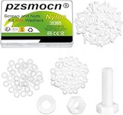150 Pieces/50 Sets M6*20 mm Plastic White Nylon Outer Hexagon Screw Nut Combination Kit, with Insulating Washers, Standard Size, for DIY and Electronic Assembly.