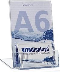 Set of 4 DIN A6 advertising stands, L-stand, L-stand with extra business card holder as table stand, made of original Plexiglas