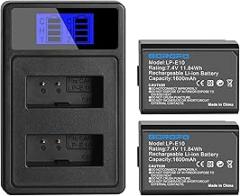 2-Pack LP-E10 Batteries and Charger, for Canon EOS Rebel T3 T5 T6 T7 T100, Kiss X50, Kiss X70, EOS 1100D, EOS 1200D, EOS 1300D, EOS 2000D, EOS 4000D Camera Battery (2 Batteries+Chargers)