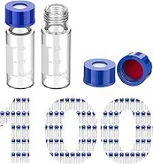 Membrane Solutions Autosampler Vials, 2ml HPLC Vials, 9-425 Lab Clear Vials with Write-on Spot and Graduations, 9mm Blue ABS Screw Caps & Septa for GC Sample Vials, 100 Pcs