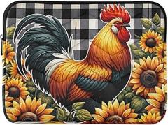 Computer Case for Laptop Portable Electronic Device Cover Rooster with Sunflowers Plaid Shockproof Protective Notebook Case