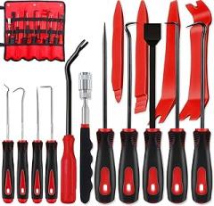 KEZE 15Pcs Carbon Steel Precision Pick & Hook and Trim Removal Tool Set with Scraper and Magnetic Telescoping Tool Kit for Remove Automotive Electronics Maintenance Hoses Gasket Hand Pick Up Tools