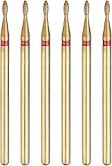 HARFINGTON 6pcs 200-230 Grits Diamond Grinding Bit 1.3mm Oval Head 2.35mm Shank 3.6mm Length Titanium Plated Stone Sanding Drill Bits Rotary Tool for Nails Grinding Polishing
