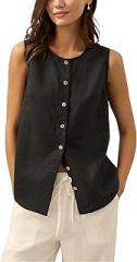 Tanming Womens Cotton Linen Suit Vest Summer Casual Sleeveless Button Down Tank Tops Fashion Work Waistcoat