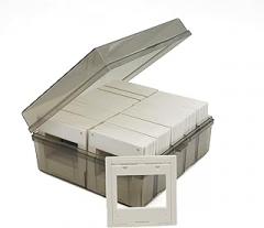 35mm Slide Mounts (100 Pack) – Reusable Plastic Snap-in Frames for 135 Film – Glassless Archival Design Prevents Newton Rings – Includes Hard-Shell Storage Box