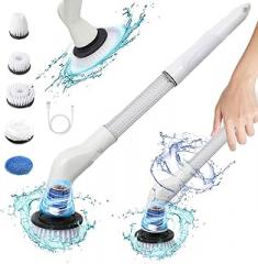 Generic Electronic Scrubber with 5 Replaceable Brush Heads, USB Charging, Easy Storage, Wireless, for Bathroom, Bathtub, Floor, Tile