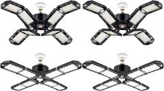 4 Pack LED Garage Light, Super Bright Screw in E26/E27 Ceiling Shop Work Lamp, 200W 20000 Lumen Deformable Basement Bulb Fixture with 8 Adjustable Panels