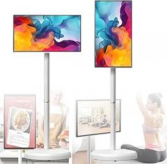 21.5 Inch Portable Smart TV on Wheels, Rolling TV with Touch Screen Monitor, Android 12 OS, Full Swivel Rotation, Built-in 6000mAh Battery 4+64G