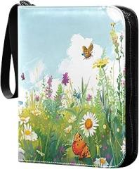 Field with Butterflies Card Binder 4-Pocket, 400 Pockets Trading Cards Holder Games Card Albums Storage Organizer Case for Football, Baseball Cards