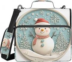 Snowman Snowflake Christmas Zipper Binder with Handle - 1.5” D-Rings, 500 Sheet Capacity, Multiple Pockets Organizer for Office, Compatible with 13” Laptop Tablet