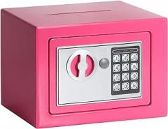 Jssmst Small Safe Box for Money - 0.23CF Mini Safe with Electronic Keypad, Lockable Box for Home Security and Personal Storage, 9.06 x 6.69 x 6.69 inch, Pink