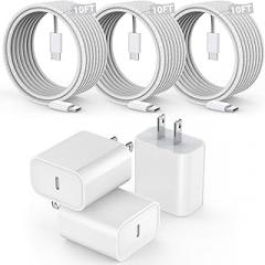 Nuinno [3 Pack]Long 10FT iPhone 17 16e 15 Charger 20W Fast Wall Charger Block,10Foot USB C to C Braided Woven Cable Fast Charging for iPhone 17 Air/17 Pro/16 Pro/16 Pro Max/16 Plus/15/15 Plus/15 Pro Max/iPad