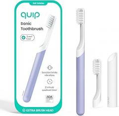 Quip Sonic Electric Toothbrush for Adults - Time Travel & Soft Bristles with Travel Case & Replacement Brush Head - 3 Month Battery Life, Plastic Handle - Lavender
