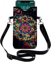 Neoprene Cell Phone Sleeve Pouch Case Bag with Crossbody Strap Neck Lanyard for Women 7.1 X 3.9 in Floral