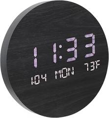 Luxshiny Wooden LED Clock Charging Station Round Electronic Bedside Clock Silent Design for Bedroom and Office Long Battery Life Decorative and Functional