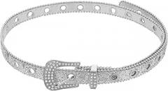 Milisten Women Waist Belt with Rhinestone Buckle, Silver Decorative Dress and Trouser Waistband, Adjustable Sparkling Sequin Punk Style