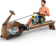 Water Rowing Machine for Home Use, WENOKER Wooden Foldable Rower Machine with Dedicated Monitor & Bluetooth APP, Large Water Tank & Comfortable Seat for Immersive Water Rower, 350LBS Weight Capacity