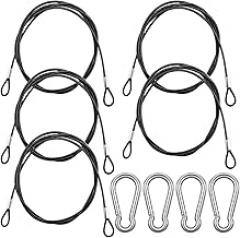 5 Pack 40 Inch(100cm) Stainless Steel Tethers with 4 Pcs Spring Snap Hook Clips, Steel Wire Cable with Loops Vinyl Cover Coated Short Rope Lanyard Lock Tether Chains, Black