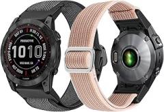 2 Pack 22mm Band Stretchy Nylon Compatible with Garmin Fenix 7/7 Pro/6/6 Pro/5/5 Plus/Instinct/Instinct 2 Solar/Forerunner 965/955/945/935/745/Approach S70 47mm/S62/S60/Epix 2/Epix Pro 2 47mm