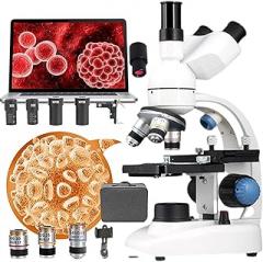 40x-70000x Led Trinocular Compound Lab Microscope W/Mechanical Stage +Electronic Eyepiece,Biological Microscopes for Aquaculture/Education/Chemistry/Medical Industrie,White