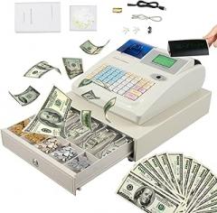 48 Keys Electronic Cash Register, POS Systems, Square POS Terminal Cash Registers with Drawer Thermal Receipt Printer & 8 Digital LED for Supermarkets Shopping Malls Restaurants