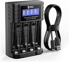 EBL Universal Battery Charger, 1.5V & 1.2V AA AAA Battery Charger with Type-C Fast Charging, Independent Slot for 1.5V 1.2V Ni-MH/Ni-CD Rechargeable AA AAA Batteries