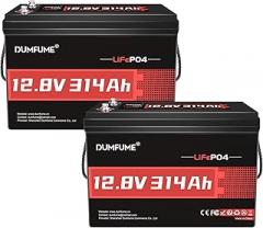 12V 300Ah (314Ah) LiFePO4 Battery Built-in 200A BMS, 4.01kWh 4000+ Deep Cycles Lithium Battery Ideal for RV Campers, Solar Systems & Off-Grid Power(2 PACKS)