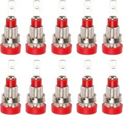 10Pcs 2mm Brass Banana Socket Panel Connectors, Red Test Lead Terminal for Electronic Equipment, Easy to Install, Compatible with PA, 30Vac-60Vdc .10A Measuring Instruments