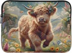 Cow Flower Garden Laptop Sleeve Laptop Sleeve Quilted 13 Inch Portable Electronic Device Cover