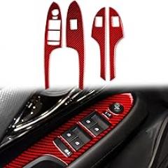 Car Red Carbon Fiber Accessories Window Lift Switch 4PCS Protective Cover Sticker Anti-Scratch Compatible with Cadillac ATS 2013 2014 2015 2016 2017 2018 2019 Sedan