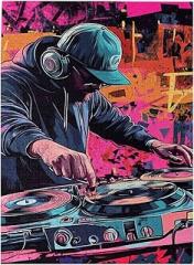 A Men in Performing at Turntables Jigsaw, Puzzles for Adults 500 Pieces, for Music Festival Themed Gatherings & Family Game Nights, Engaging Hobby for Electronic Music Fans