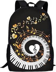 HUGS IDEA School Bags Piano Keys Music Notes Backpack Casual Elementary Students Large Capacity Bookbags for Girls Boys