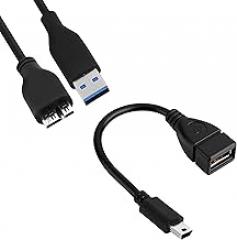 SaiTech IT Mini USB OTG Cable for Digital Cameras Bundle with High Speed USB 3.0 Cable A to Micro B for Portable External Hard Drives - Black