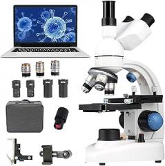 Compound Trinocular Microscope, 40x-30000x Magnification, Digital Laboratory Trinocular Compound Led Microscope with Electronic Eyepiece& Mechanical Stage, Wf10x and Wf50x Eyepieces,White