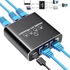 1000Mbps Ethernet Splitter 1 to 4 High Speed Rj45 Splitter, 4 Devices Simultaneously Networking, LAN Network Adapter with USB Power Cable, Internet Splitter for Cat5/5e/6/7/8 Cable