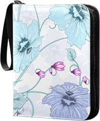 Flower-colorful-print 4 Pockets Trading Card Album Folder for Cards PU Waterproof Wear-resistant Cover Zip Card Binder Fits 400 Cards,Card Collector Holder for Collectible Boys Girls Game Sports Cards