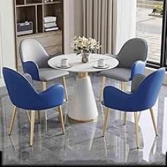 Meeting Table, Office Reception Room Club Table and Chair Set, Simple Round Business Dining Table Set, Sales, Shops, Meetings Small Conference Tables, 80cm(Light Gray+Blue)