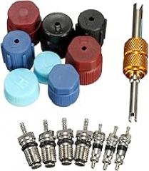 Air Conditioning Cap Valve Cores Seal Set, 16 Pack Refrigeration Valve Stem Core Rmover Tool HVAC System Seal Caps Accessory