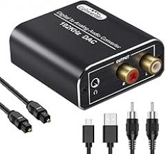 Digital to Analog Audio Converter, 192kHz DAC Digital Coaxial and Optical Toslink to Analog 3.5mm Jack Adapter and RCA (L/R) Stereo Audio Adapter with Optical Cable for HDTV Home Cinema Systems