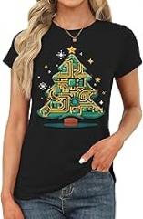 Christmas Circuit Tree Electronic Circuit Shirts for Women Short Sleeves T-Shirt Crewneck Beach Tee Party Casual Tops