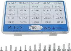 RLECS 750PCS M1-M1.7 Cross Head Screw Set Silver Carbon Steel Electronic Micro Screw Suitable for Precision Electronic Product Repair