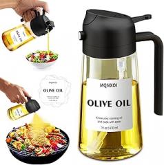 2 in 1 Glass Oil Sprayer & Dispenser,16oz/470ml Olive Cooking, Air Fryer, and Salad, for Kitchen Gadgets and Air Fryer Accessories, w/Stickers (Black)