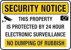 Security Notice Property Protected by 24Hr Electronic Surveillance Sign - 12×8 Inches, Rust-Free Aluminum Easy-to-Read, Sturdy Outdoor Home Farm Yard Decor