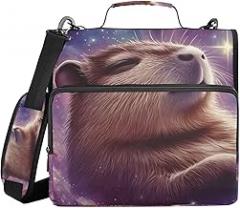 Capybara Nebula Purple Zipper Binder with Handle - 1.5” D-Rings, 500 Sheet Capacity, Multiple Pockets Organizer for Office, Compatible with 13” Laptop Tablet