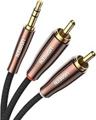 UGREEN 3.5mm to 2 Male RCA Cable Stereo Audio Adapter Braided Hi-Fi Sound Auxiliary RCA Y Splitter, Metal Shell Shielded Aux Y Cord Compatible with Smartphone MP3 Tablet Speaker, 3.3FT