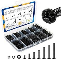 1120Pcs M3 Countersunk Screws Kit, M3 Flat Head Screws, Phillips Bolts Nuts Washers Set for 3D Printers, Electronics, Machinery & DIY Projects, Length 6MM-25MM, Zinc Plated
