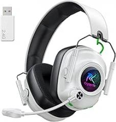 Wireless Gaming Headset with Noise Canceling Microphone for PC, PS5, PS4, Switch, Mac，2.4 GHz Wireless & Bluetooth 5.4 Gaming Headphones, Cool RGB Lighting, 40Hr Battery, 50mm Drivers(Pure White)