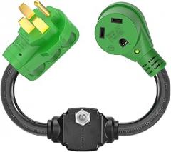 RVGUARD Overload Protector 50 Amp to 30 Amp RV Adapter Cord with Circuit Breaker, NEMA 14-50P to NEMA TT-30R Electrical Power Adapter with LED Power Indicator, 18 Inch, Green, ETL Listed